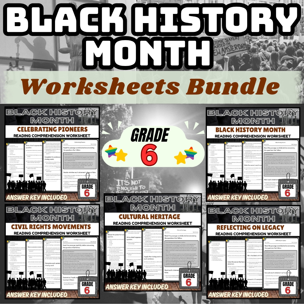 Grade 6 Holiday Bundle | Black History Month (Kickoff) Worksheets & Activities — bundle cover