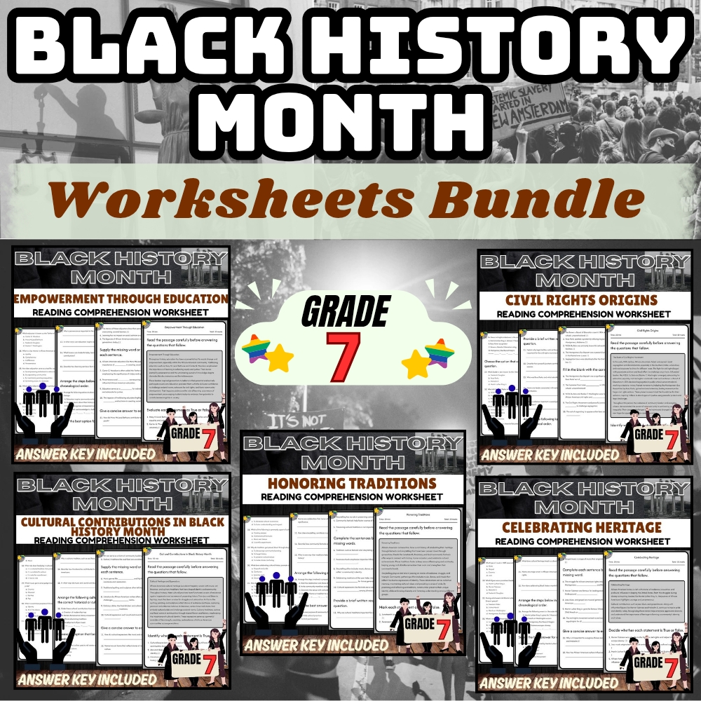 Grade 7 Black History Month Worksheet Collection (Answer Key Included) — bundle cover