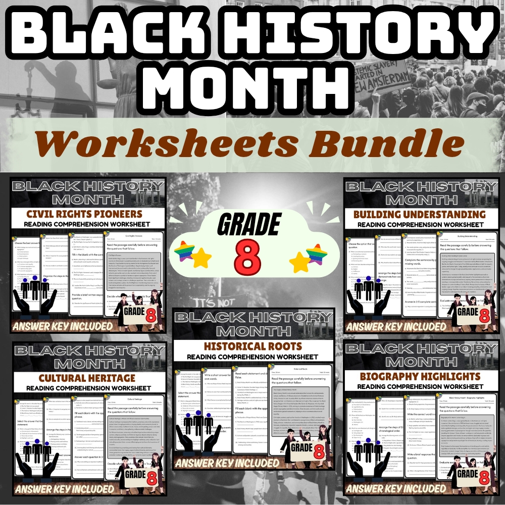 Grade 8 Black History Month Worksheet Collection (Answer Key Included) — bundle cover