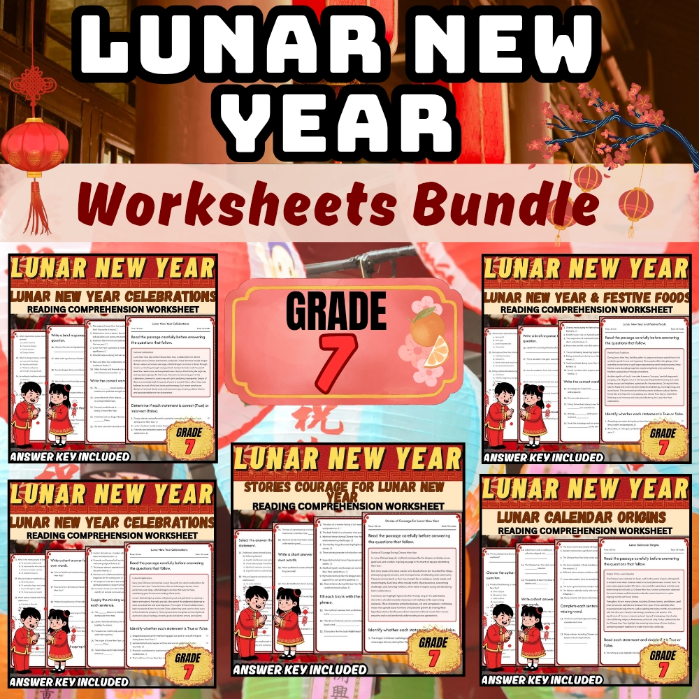 Grade 7 Chinese New Year Unit | Holidays & Cultural Celebrations Worksheet Pack — bundle cover