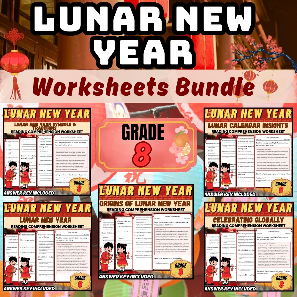 Grade 8 Holiday Unit | Chinese New Year & Lunar New Year Cultural Worksheets — bundle cover