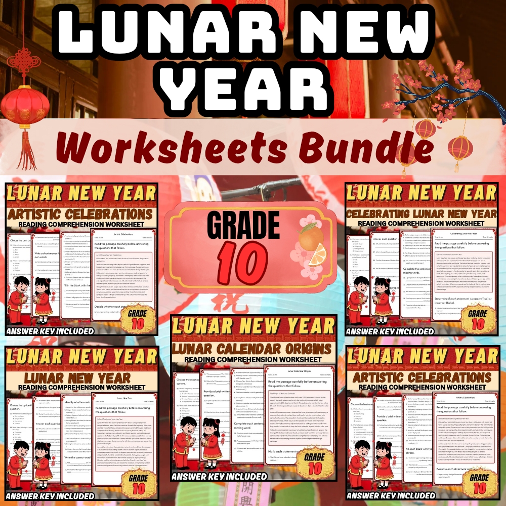 Grade 10 Holiday |Lunar New Year Cultural & Artistic Celebrations Worksheet Pack — bundle cover