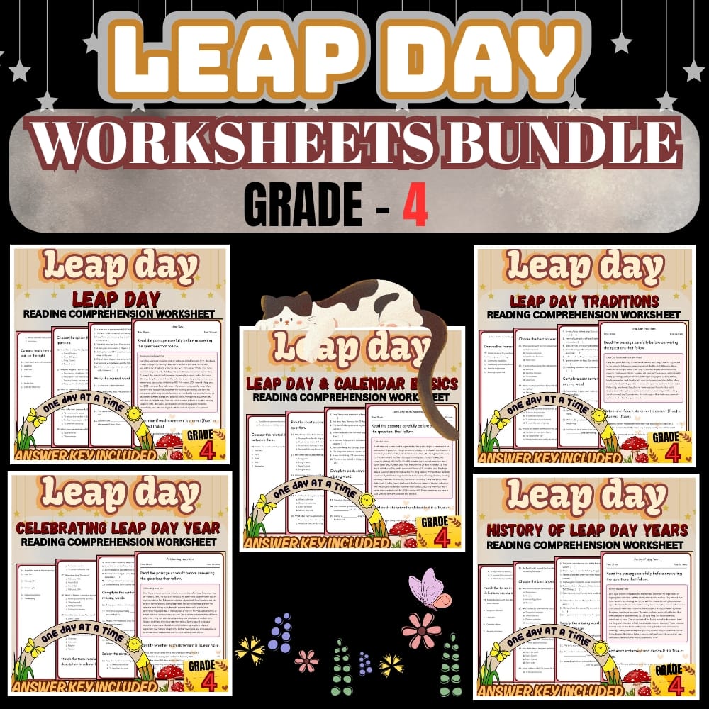 Grade 4 Holiday Leap Day Worksheet Bundle | February Calendar & History — bundle cover