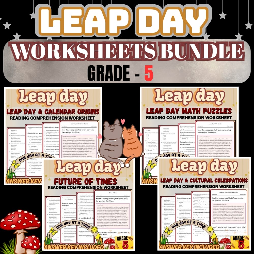 Grade 5 Holiday Worksheets Bundle | Leap Day Math & Cultural Activities — bundle cover