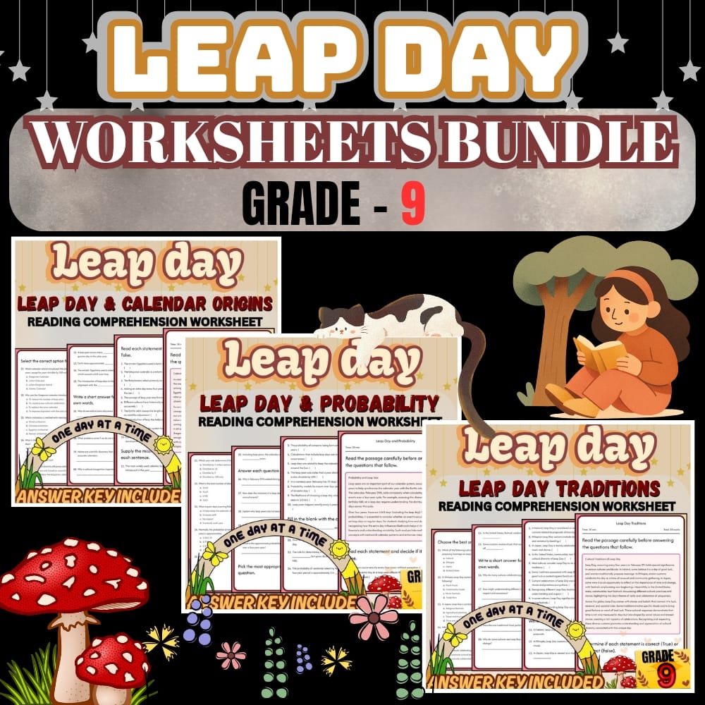 Grade 9 Holiday Worksheets Bundle | Leap Day & Calendar Math Activities — bundle cover