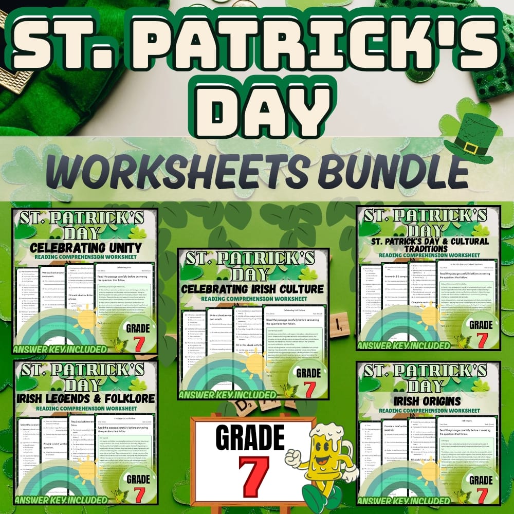 Grade 7 Holiday Bundle | St. Patrick's Day Cultural Traditions and Irish Legends — bundle cover