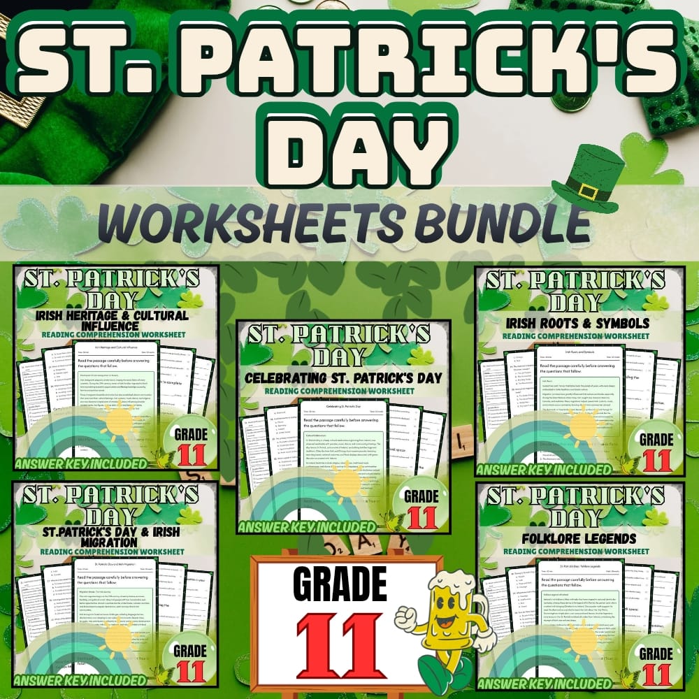 Grade 11 Holiday Activities Bundle | St. Patrick's Day Irish Heritage & Culture — bundle cover