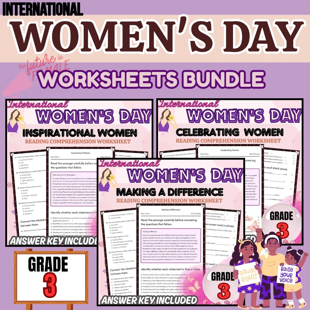 Grade 3 International Women's Day Lesson Bundle for Gender Equality Holiday — bundle cover