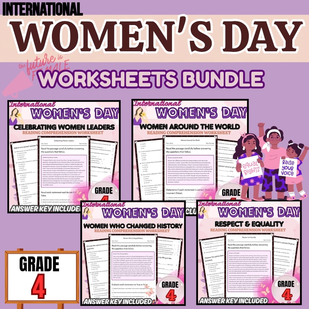 Grade 4 Women’s History Month Worksheets|International Women’s Day Lesson Bundle — bundle cover