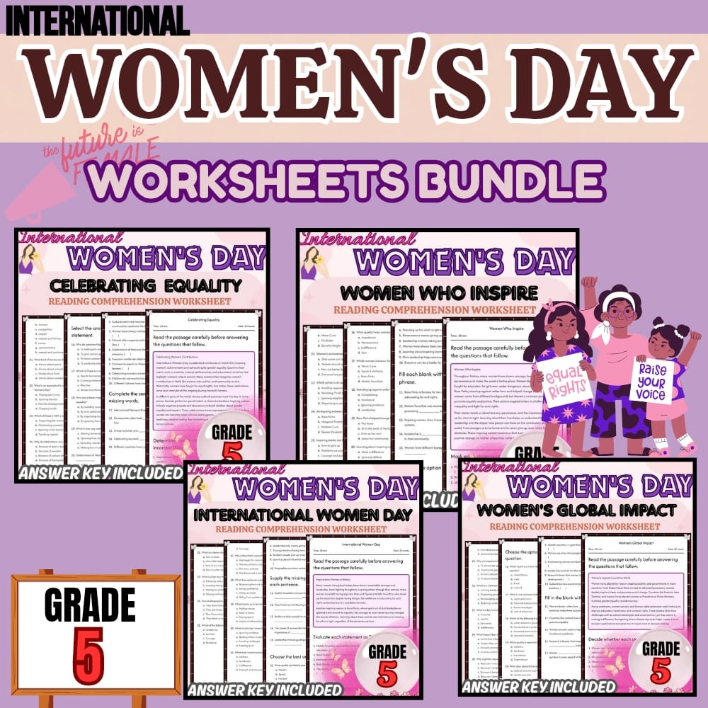Grade 5 Women's History Month Lessons | International Women's Day Worksheets — bundle cover