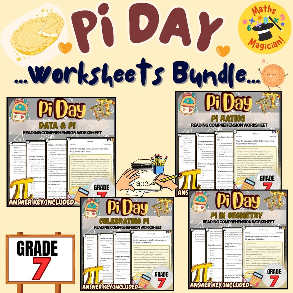 Grade 7 Pi Day Lesson Bundle for Holiday Math and Geometry Activities — bundle cover