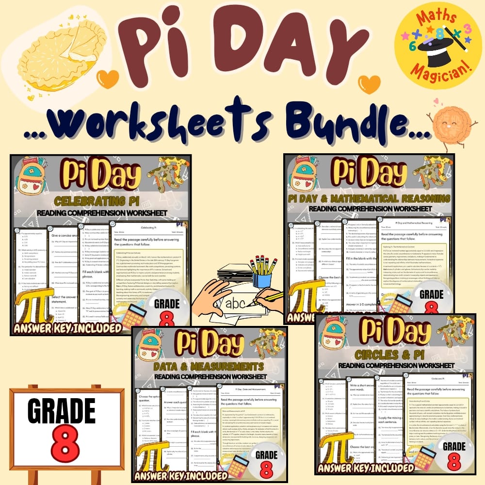 Grade 8 Pi Day Lesson Bundle | Math & Holiday Activities for Students — bundle cover