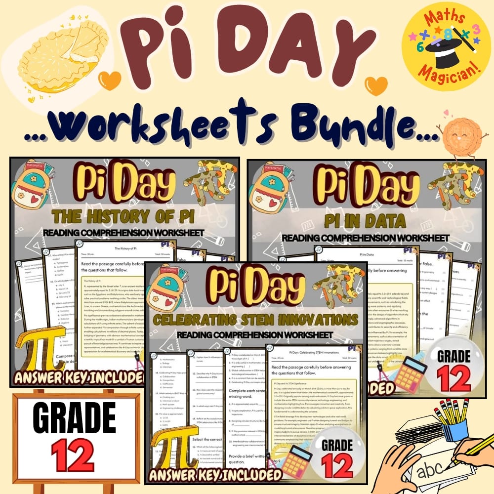 Grade 12 Holiday Pi Day STEM Worksheets | Mastering Math & Science Concepts — bundle cover