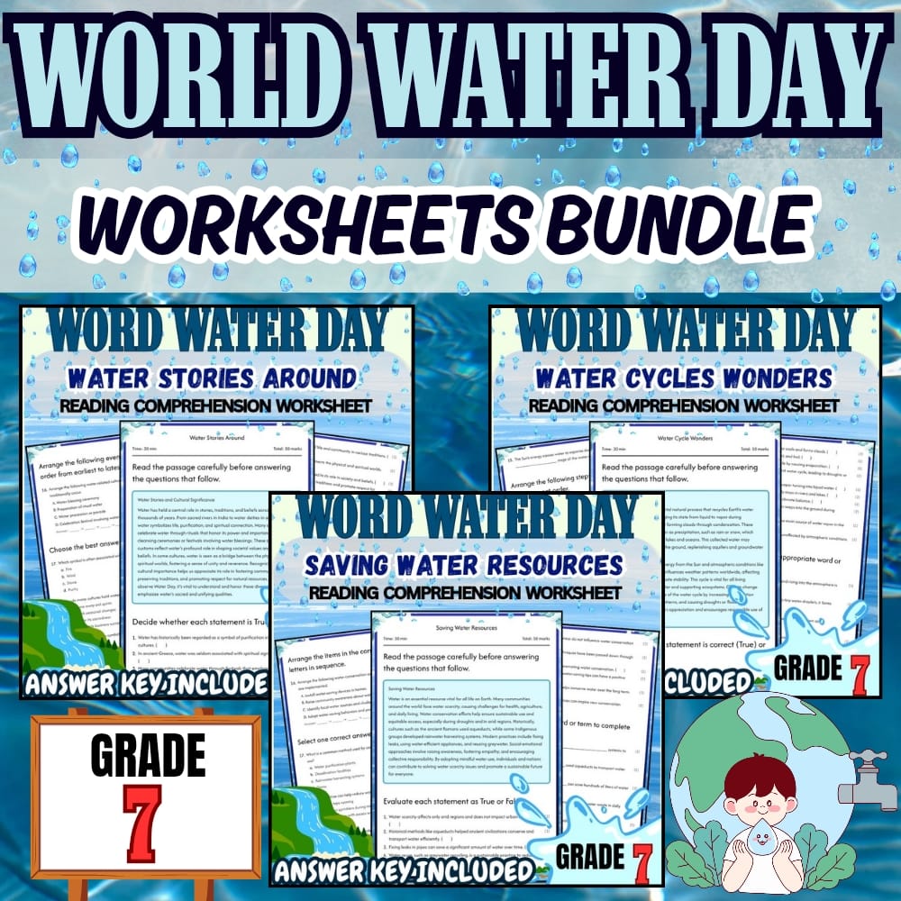 Grade 7 World Water Day Lesson Bundle | Water Conservation & Water Cycle — bundle cover