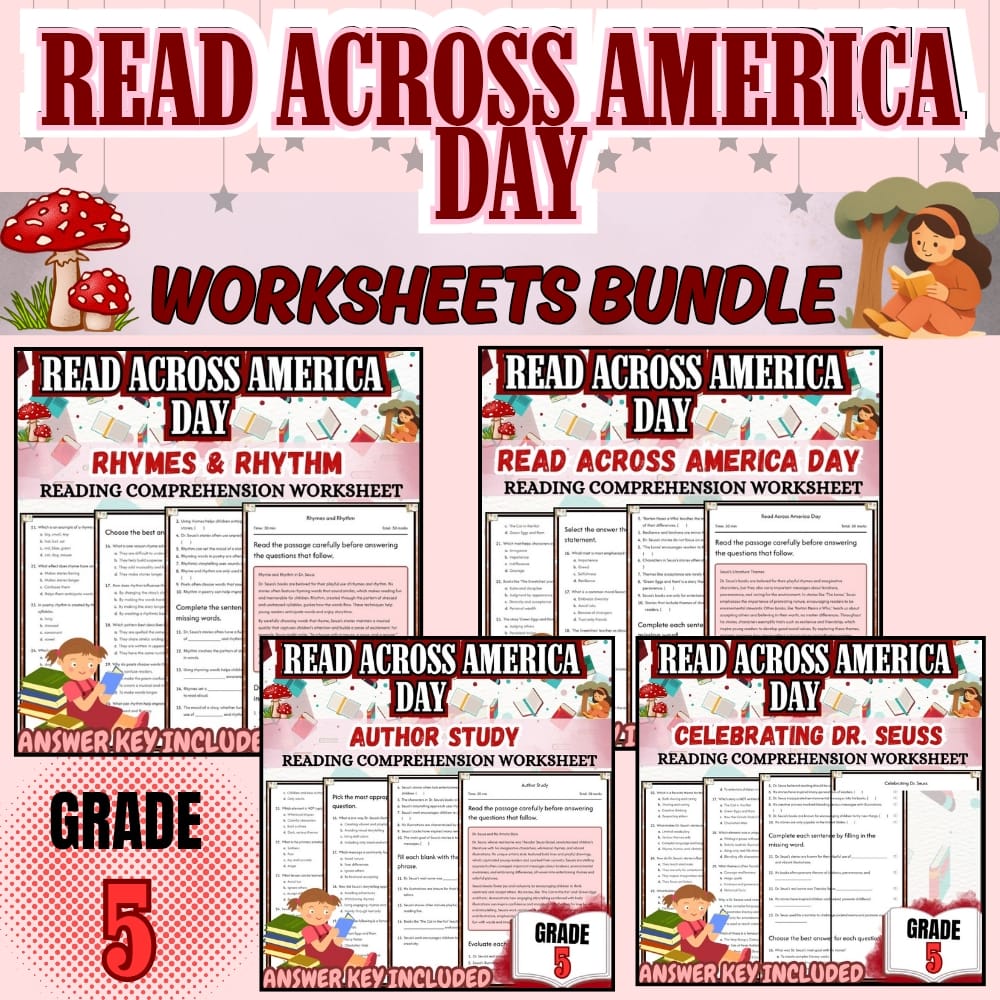 Grade 5 Holiday Read Across America Day Worksheets Bundle — bundle cover