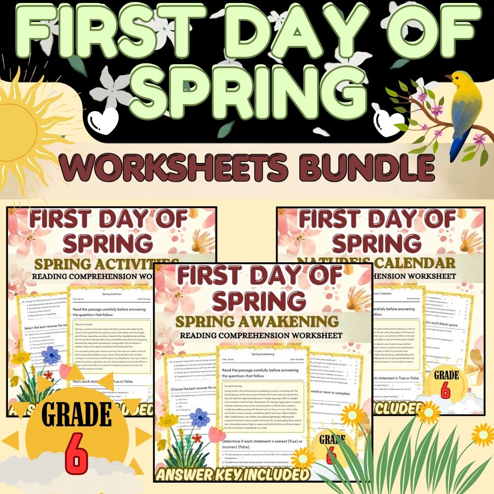 Grade 6 Spring Holiday Worksheets Bundle | Seasonal Changes & Nature’s Calendar — bundle cover