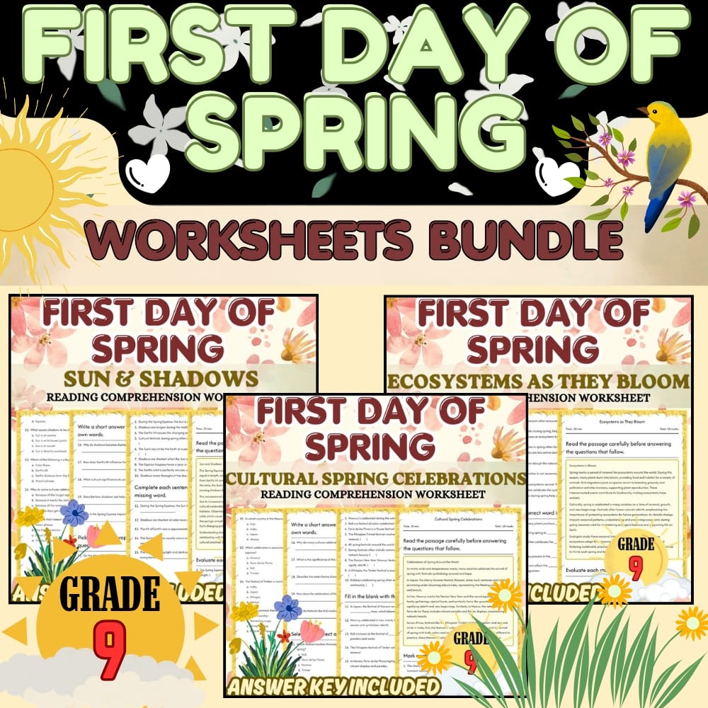 Grade 9 Holiday Worksheet Bundle for Earth's Seasons & Ecosystems | Spring — bundle cover