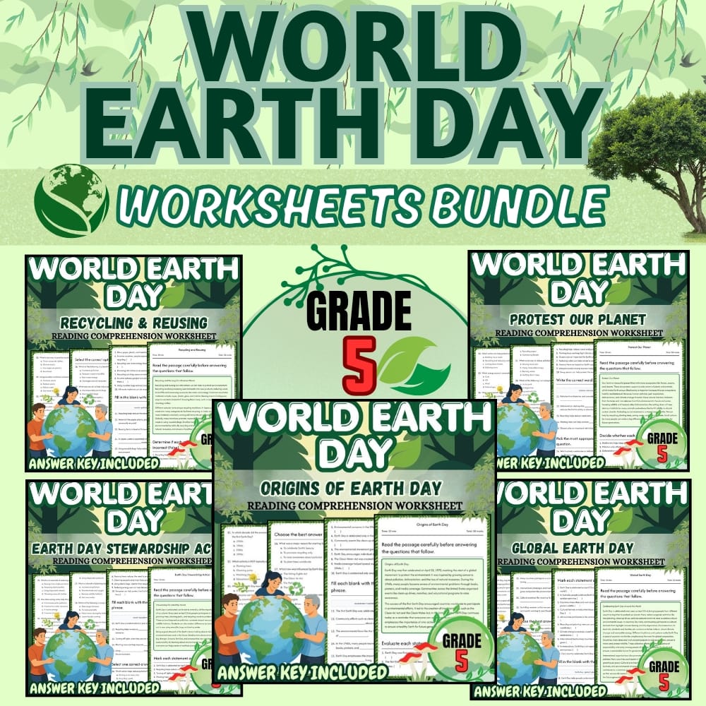 Grade 5 Holiday Earth Day Worksheets Bundle for Environmental Awareness — bundle cover