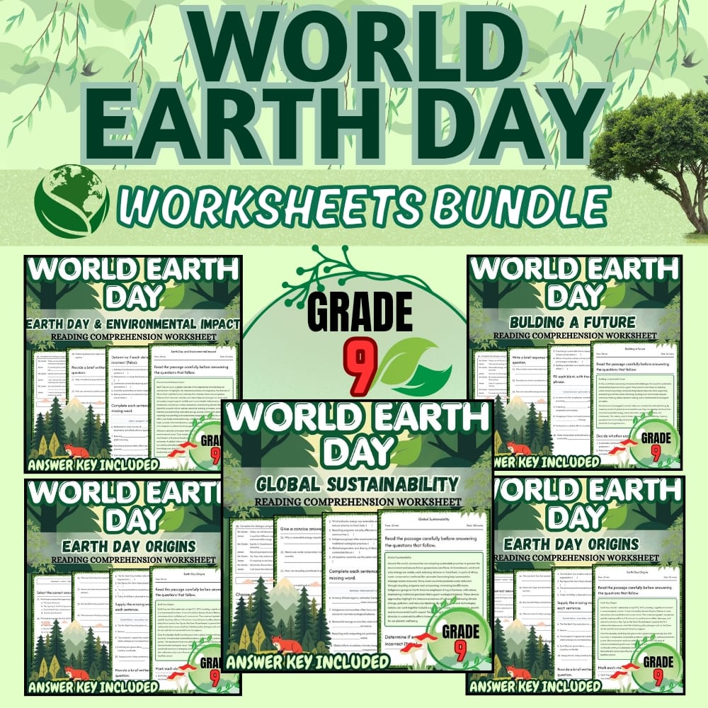 Grade 9 | Earth Day Worksheets Bundle: Environmental Awareness & Sustainability — bundle cover