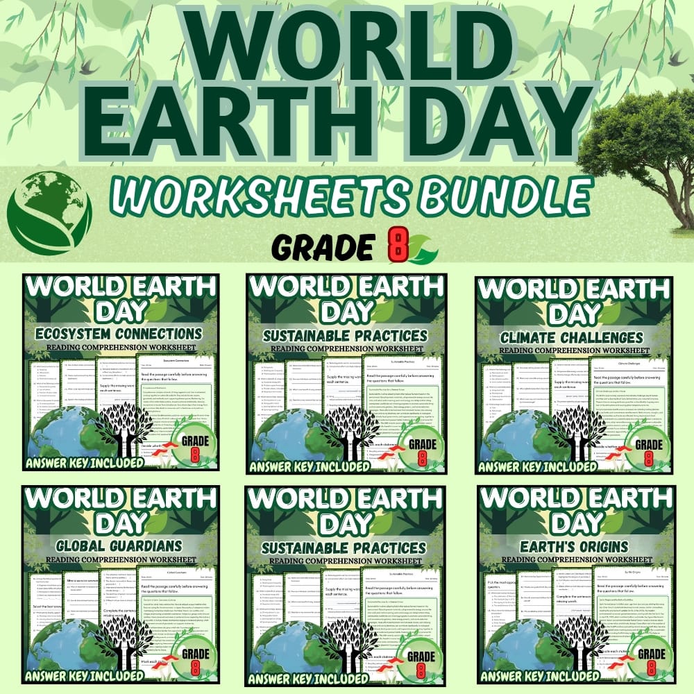 Grade 8 Earth Day Worksheets Bundle | Environmental Education Activities — bundle cover
