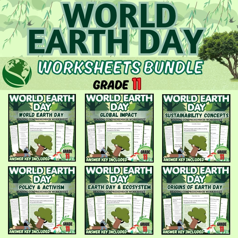 Grade 11 Holiday Environment and Earth Day Worksheets Bundle — bundle cover