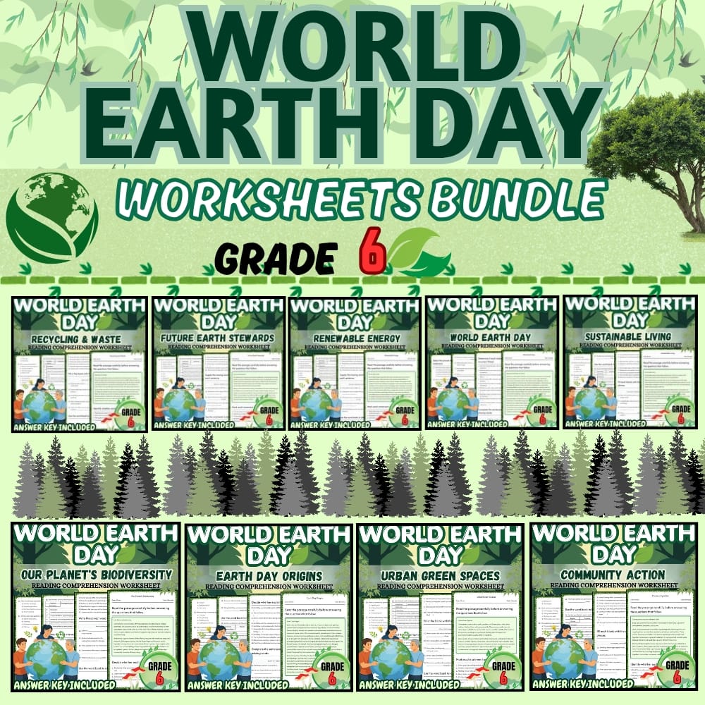 Grade 6 Holiday Earth Day Worksheets | Environmental Science Bundle — bundle cover