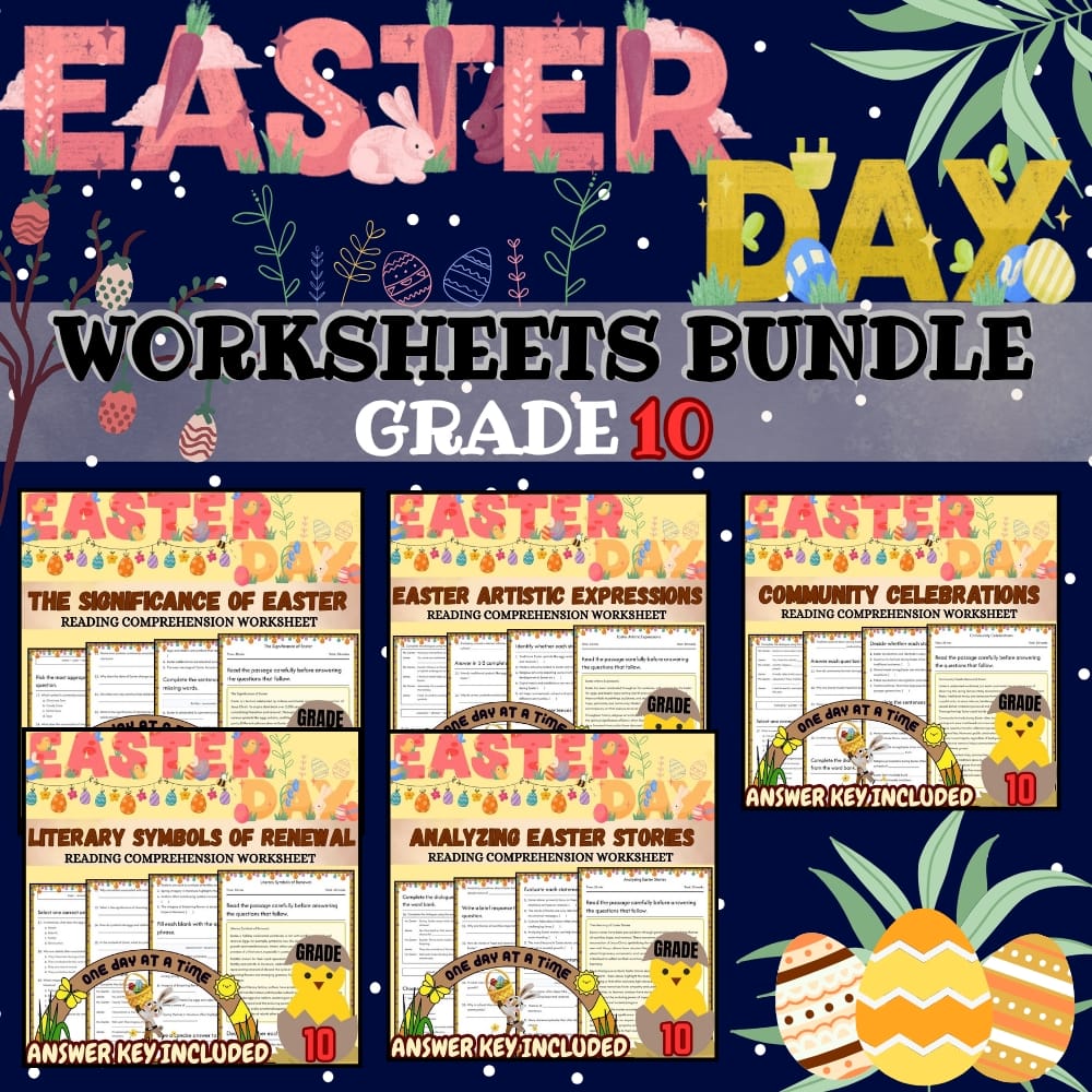 Grade 10 Easter Holiday 5-Worksheet Lesson Bundle: CCSS ELA Practice — bundle cover