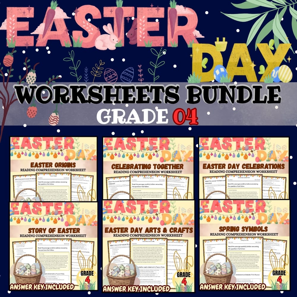 Grade 4 Easter Holiday Lesson Bundle (Common Core ELA) Worksheet Set — bundle cover
