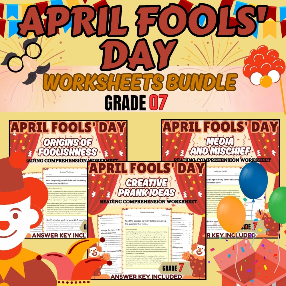 Grade 7 April Fools' Day Holiday Lesson Bundle: Media Literacy Framework — bundle cover