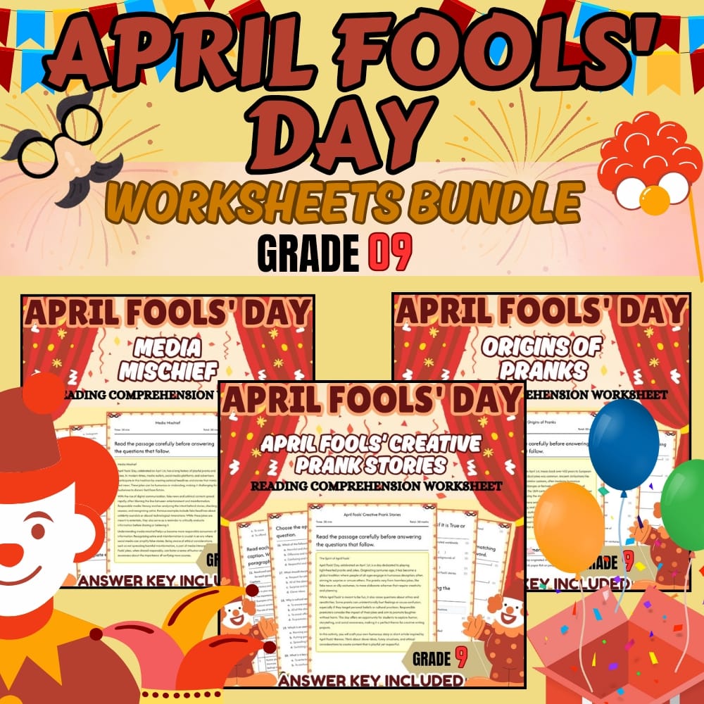 Grade 9 April Fools Day Media Literacy Holiday Lesson Bundle Framework — bundle cover