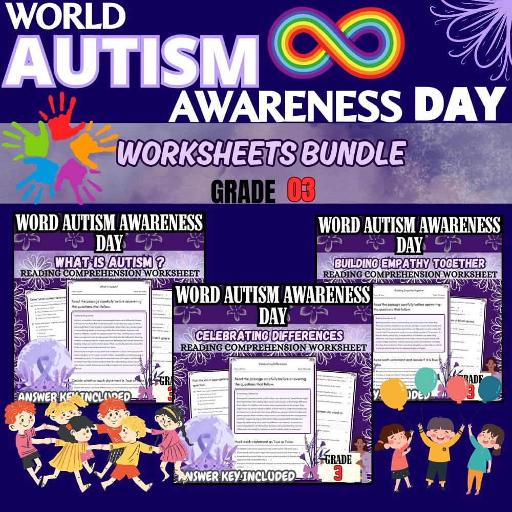 Grade 3 Autism Awareness Day Holiday SEL Lesson Bundle Resource — bundle cover