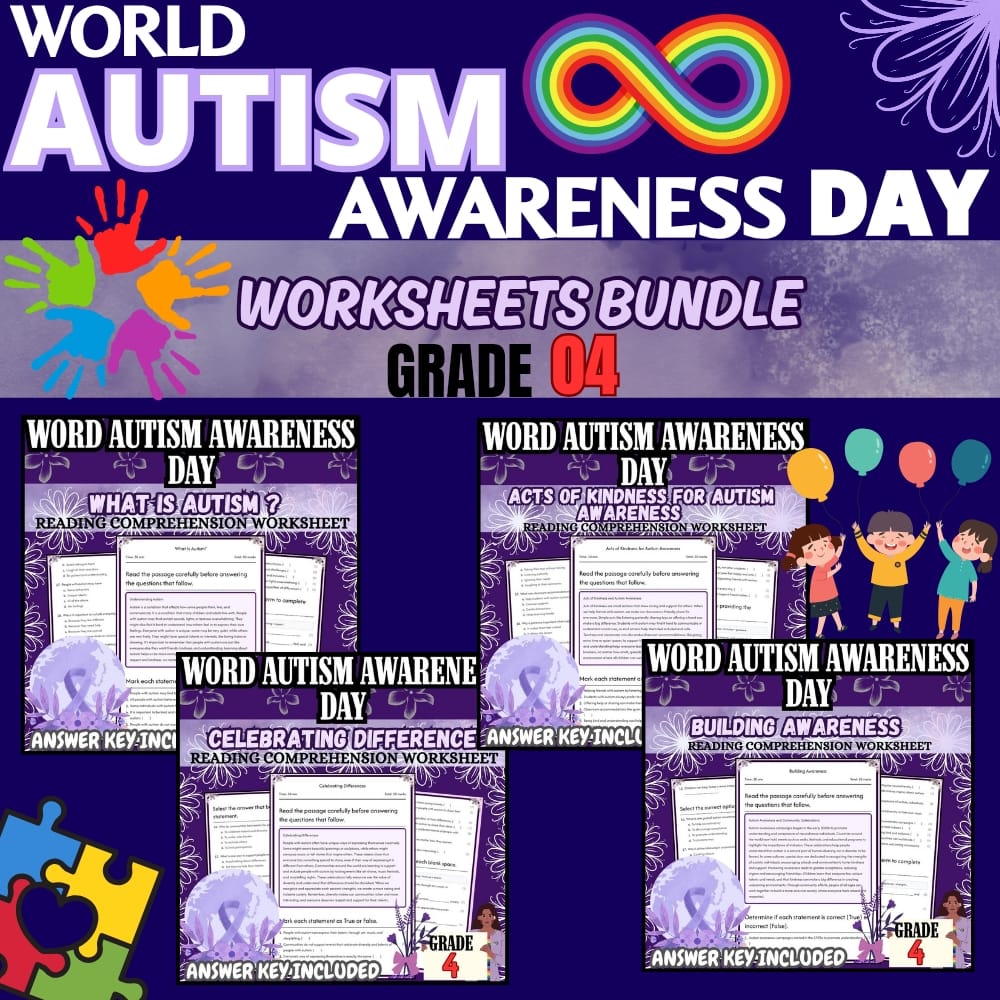 Grade 4 Autism Awareness Day Holiday Custom Bundle | CASEL SEL — bundle cover
