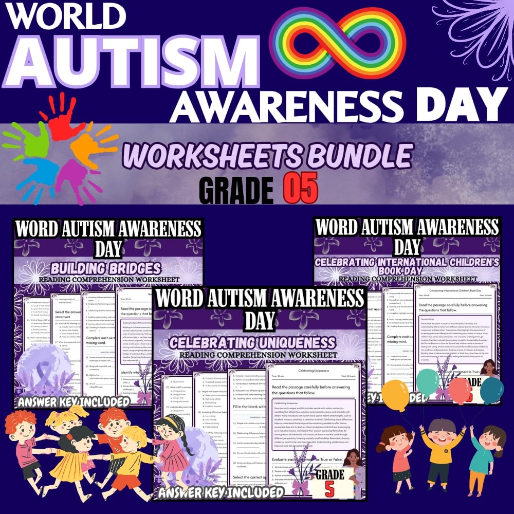 Grade 5 Autism Awareness Day Lesson Bundle: Mastering Understanding Stories — bundle cover