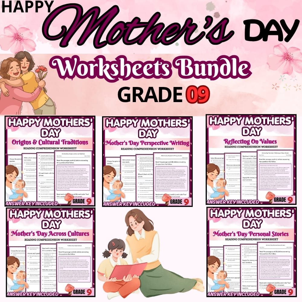 Grade 9 Mother's Day Holiday Lesson Bundle for Values Writing Workshop — bundle cover
