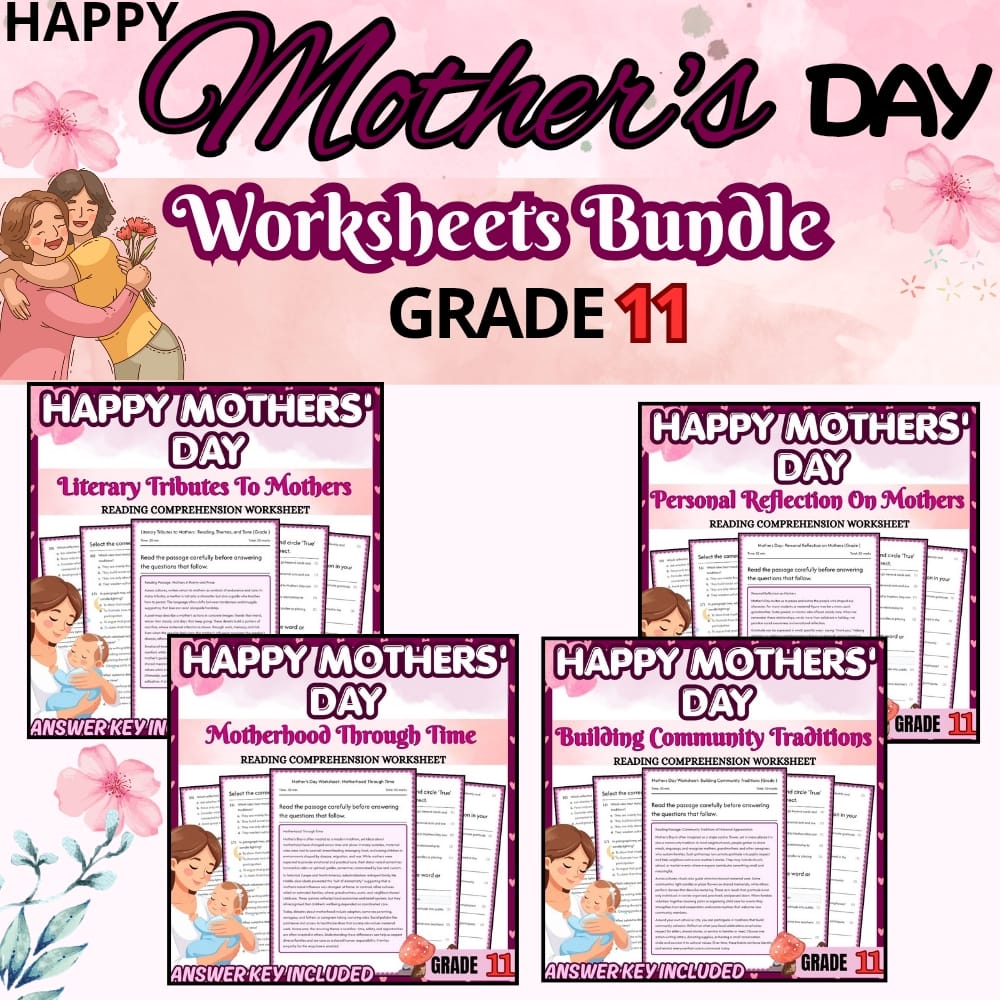 Grade 11 Mothers Day Holiday Custom Bundle for CCSS ELA Reading & Reflection — bundle cover