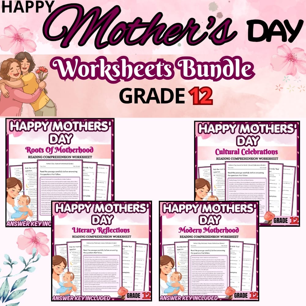 Grade 12 Mother's Day Holiday 5E Lesson Bundle for Close Reading and Writing — bundle cover