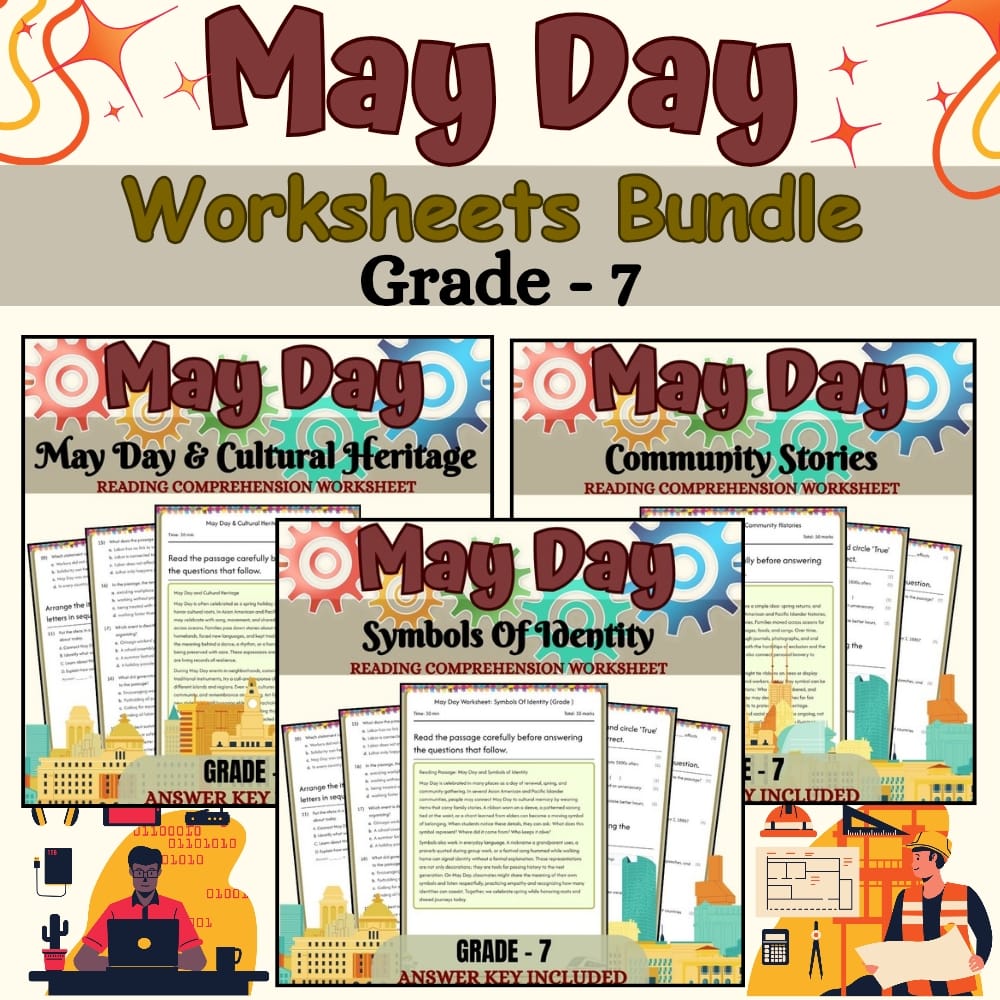 Grade 7 May Day Holiday Custom Bundle Worksheets Resource C3 Framework — bundle cover