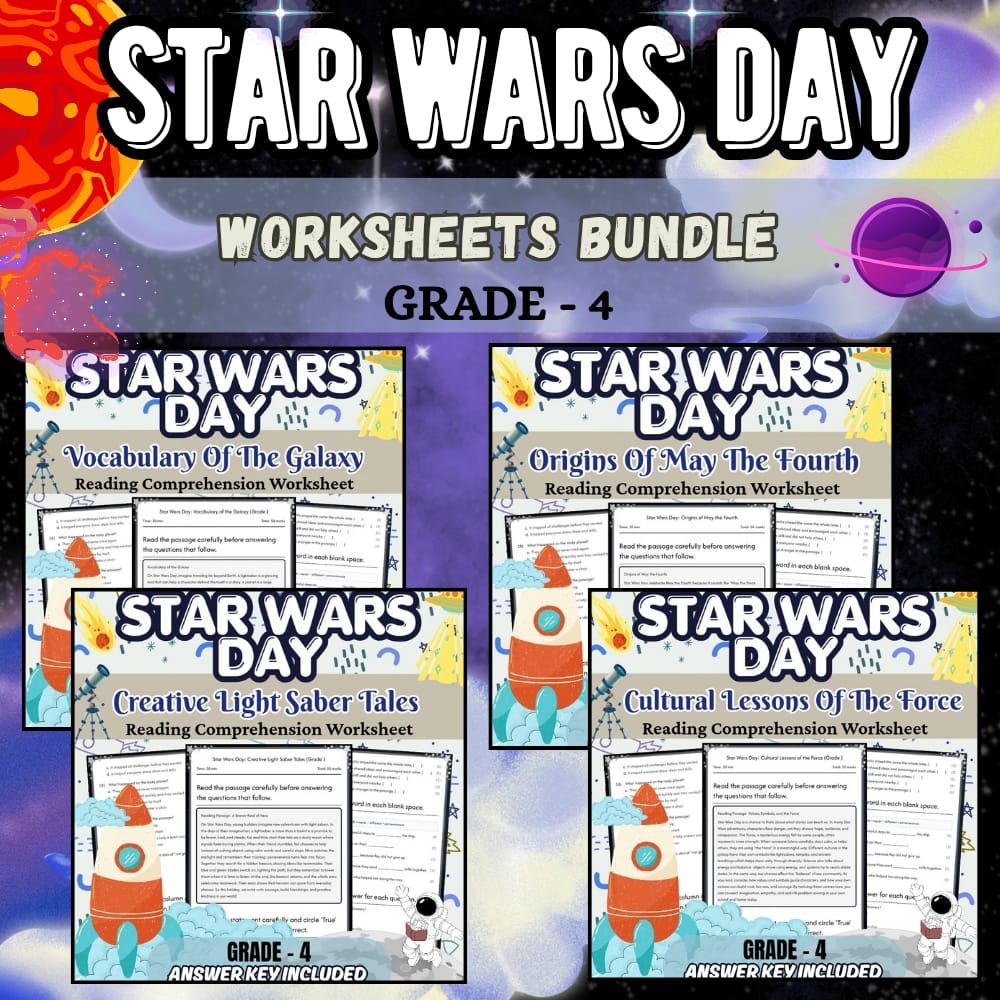 Grade 4 Holiday Star Wars Day Vocabulary and Writing Lesson Bundle | CCSS — bundle cover