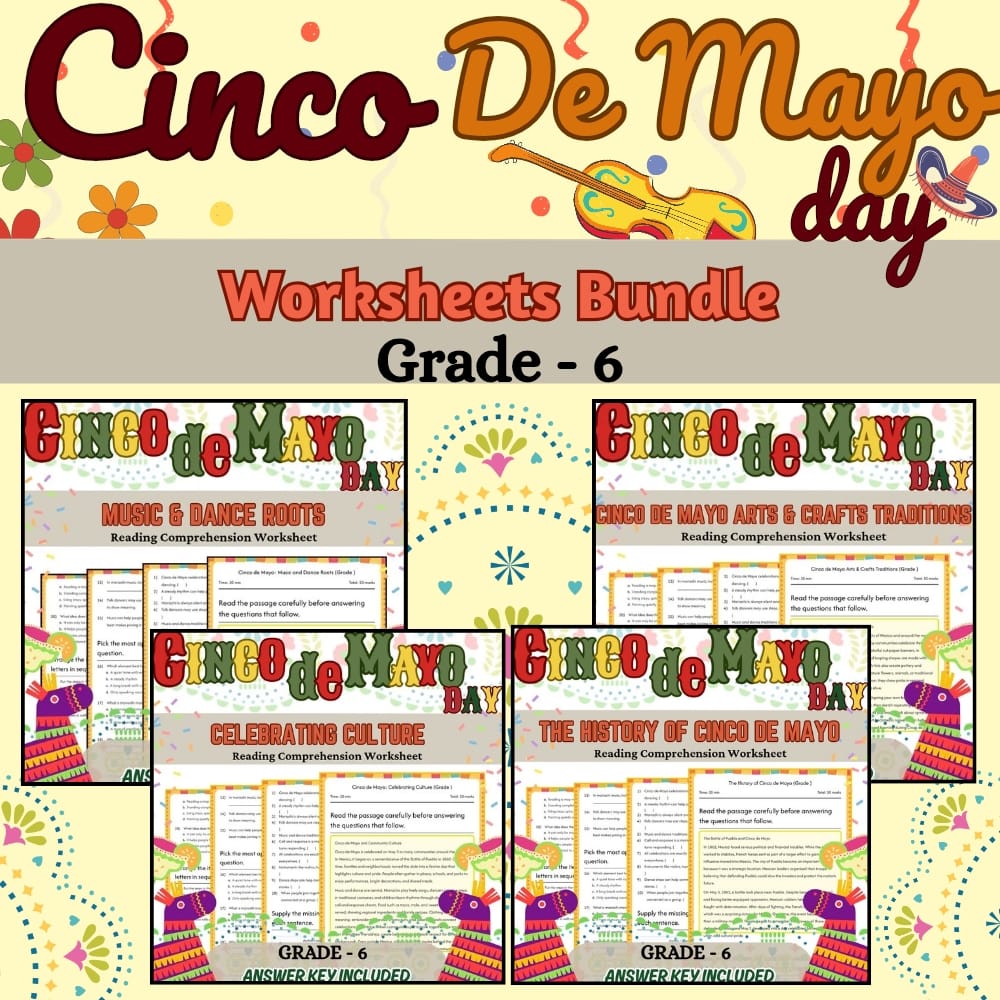 Grade 6 Cinco de Mayo Holiday Custom Bundle: Common Core Arts & History — bundle cover