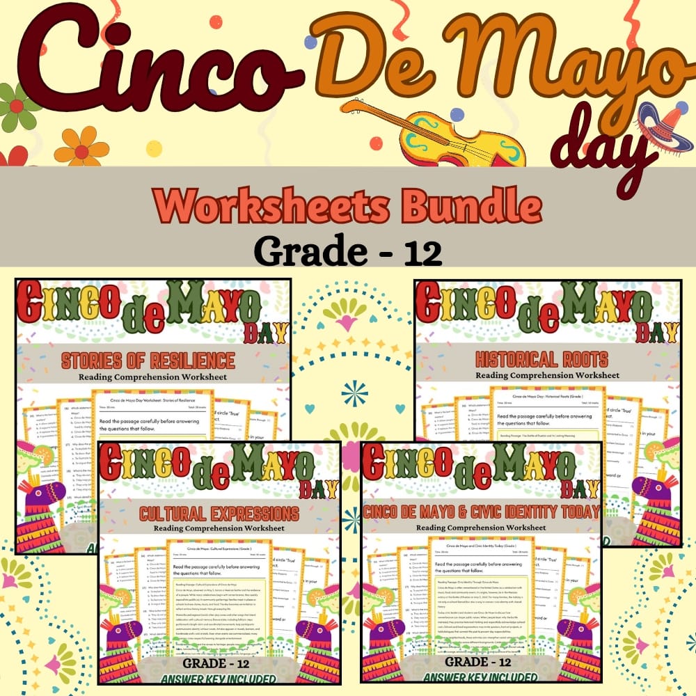 Grade 12 Cinco de Mayo Holiday Custom Bundle – Common Core ELA Practice — bundle cover