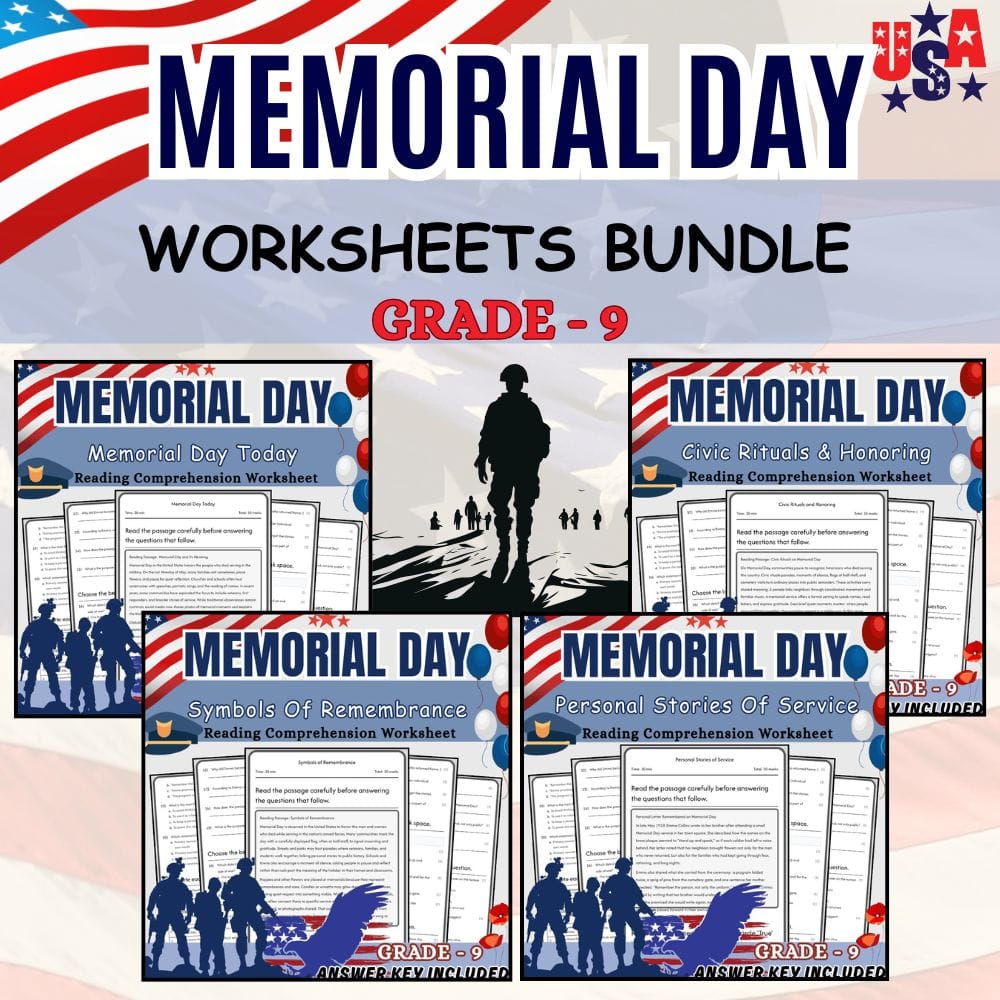 Grade 9 Memorial Day Holiday Lesson Bundle for Personal Stories (CCSS ELA) — bundle cover