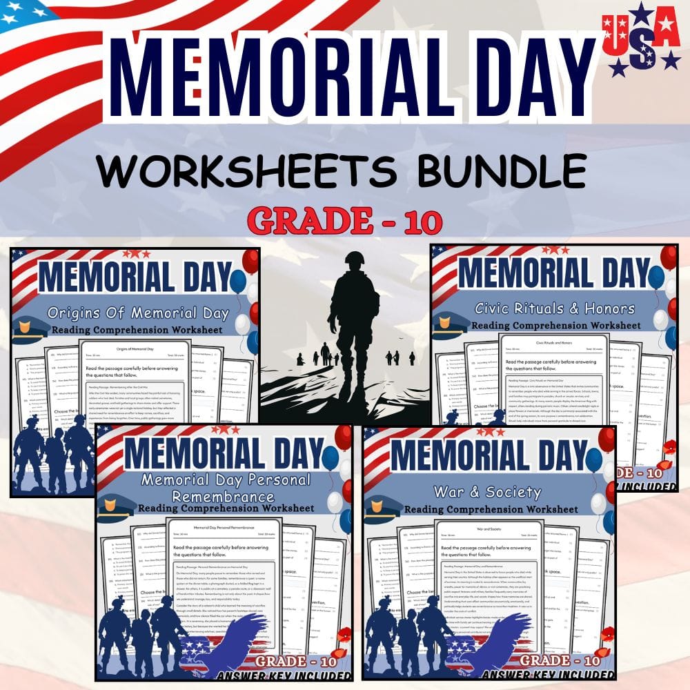 Grade 10 Memorial Day Holiday Custom Bundle: C3 Framework Worksheet Set — bundle cover