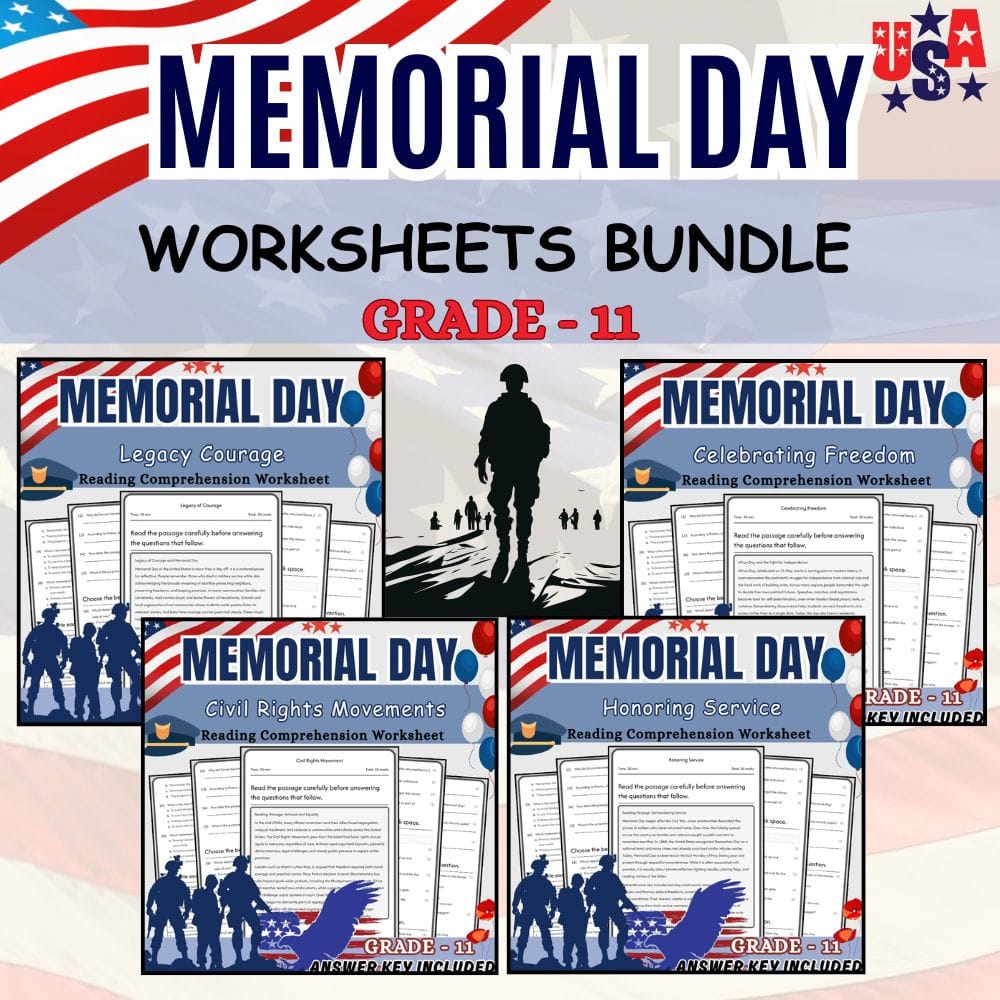 Grade 11 Memorial Day & Civil Rights Holiday Custom Bundle C3 Framework — bundle cover