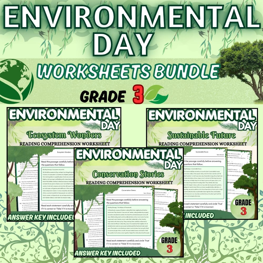 Grade 3 World Environmental Day Holiday Lesson Bundle Worksheets – NGSS — bundle cover