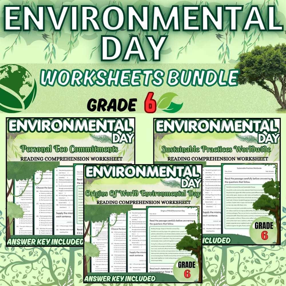 Grade 6 World Environmental Day Holiday Custom Bundle NGSS Worksheets — bundle cover
