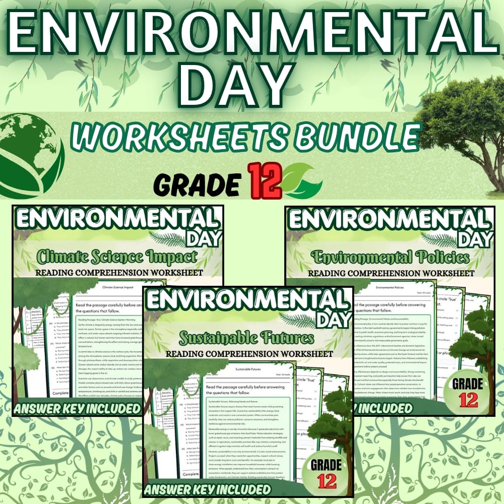 Grade 12 World Environmental Day Holiday Lesson Bundle NGSS Worksheets — bundle cover