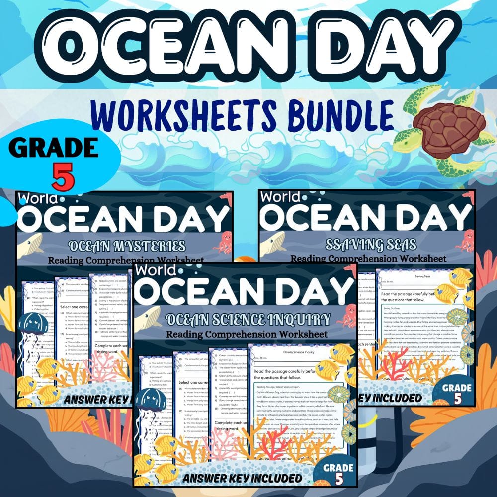 Grade 5 World Ocean Day Holiday NGSS Lesson Bundle Worksheets — bundle cover