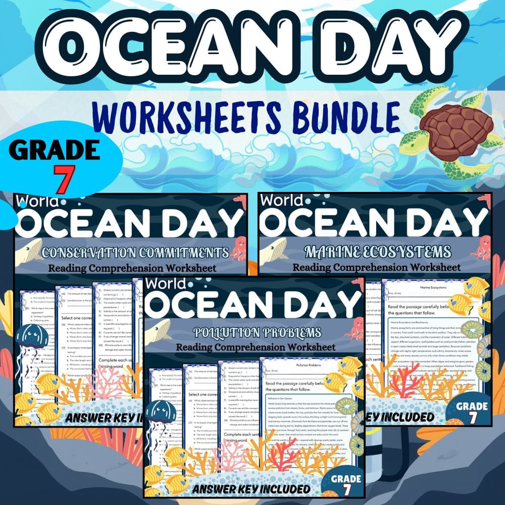 Grade 7 World Ocean Day Holiday Conservation Science Lesson Bundle (NGSS) — bundle cover