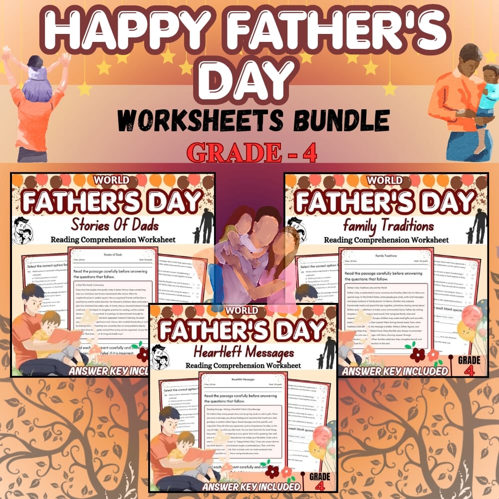 Grade 4 Holiday Fathers Day Custom Bundle: Heartfelt Messages and Reading CCSS — bundle cover