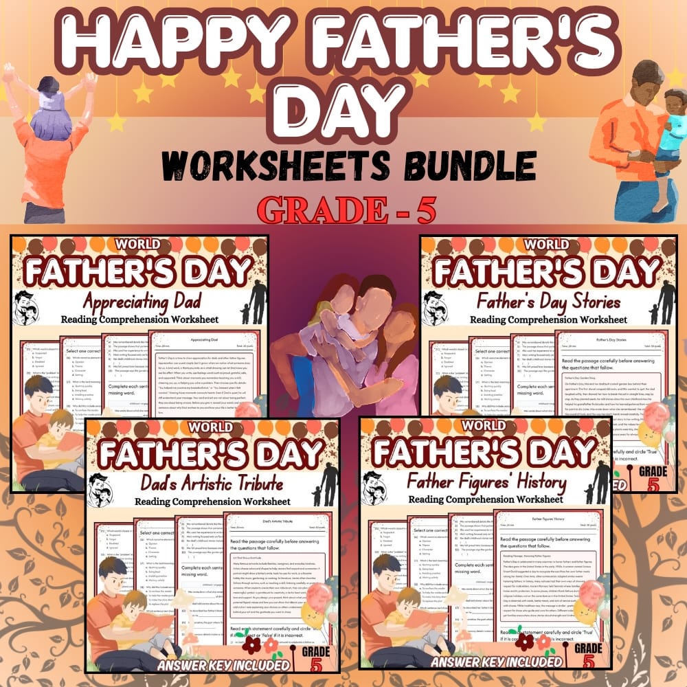 Grade 5 Fathers Day Holiday Lesson Bundle: Reading Comprehension Framework — bundle cover